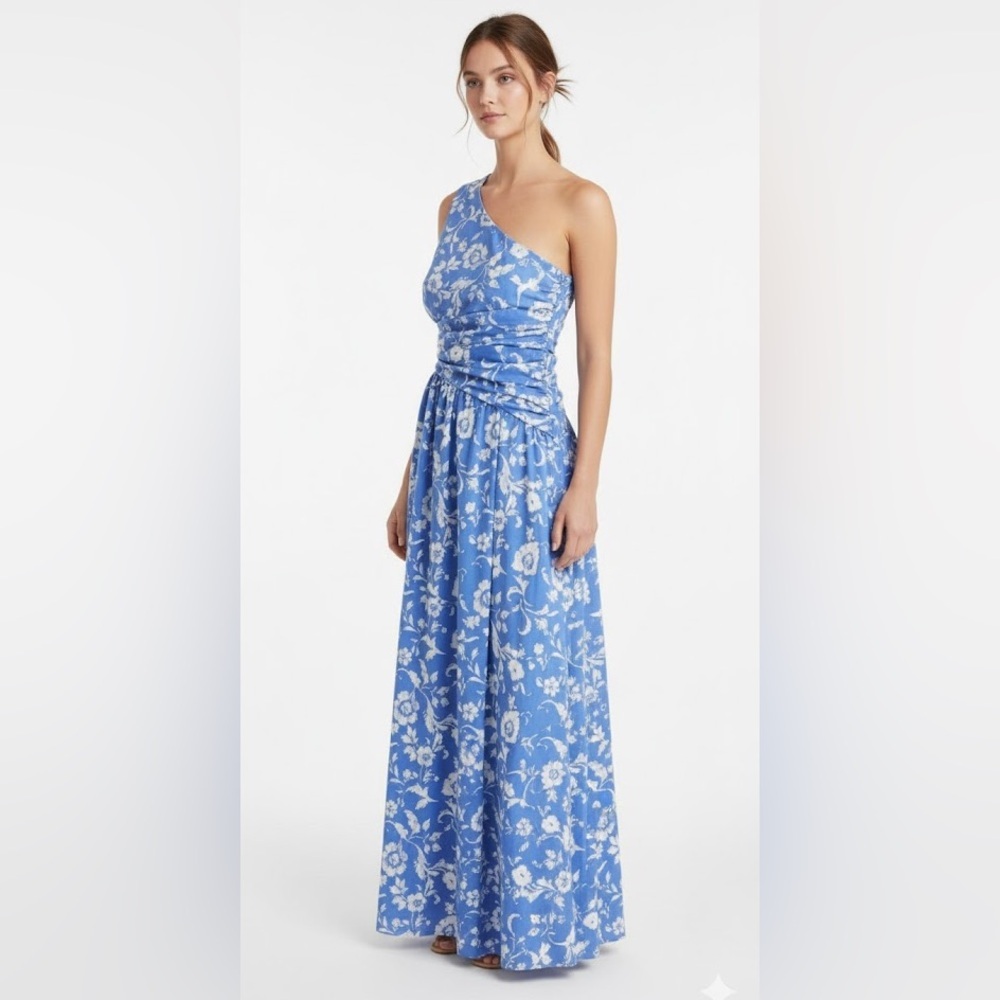 Abercrombie & Fitch NWT One Shoulder Cut Out Long Blue White Floral Maxi XXL